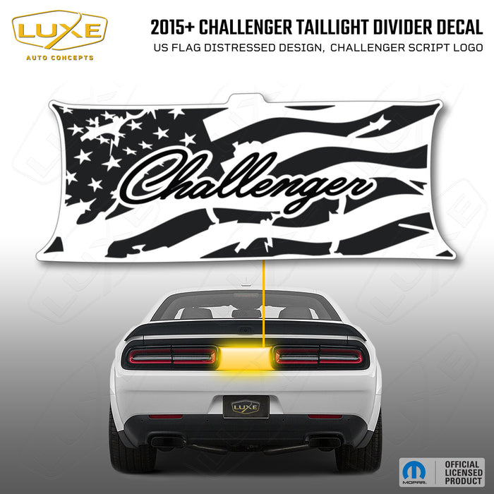 2015+ Challenger Taillight Center Divider Decal - US Flag Distressed Design, Challenger Script Logo