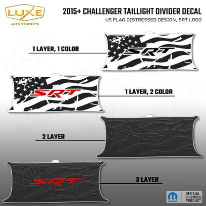 2015+ Challenger Taillight Center Divider Decal - US Flag Distressed Design, SRT Logo Kit