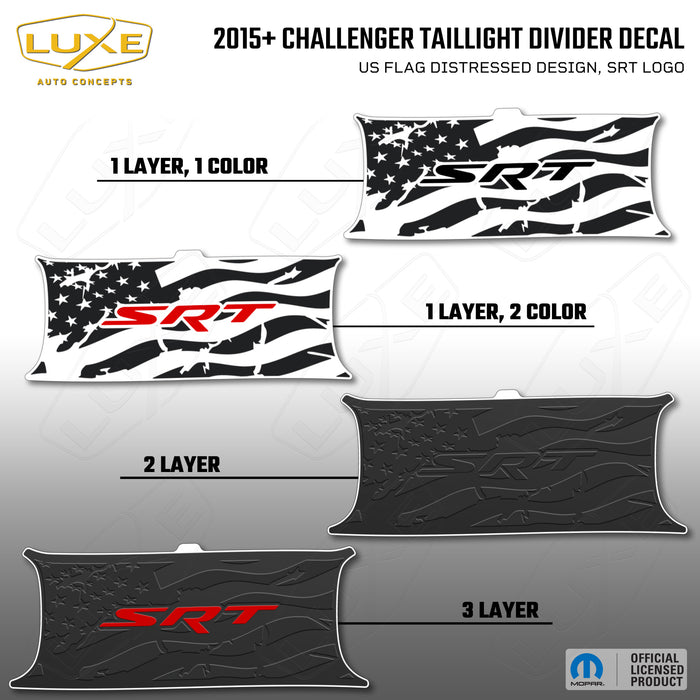 2015+ Challenger Taillight Center Divider Decal - US Flag Distressed Design, SRT Logo