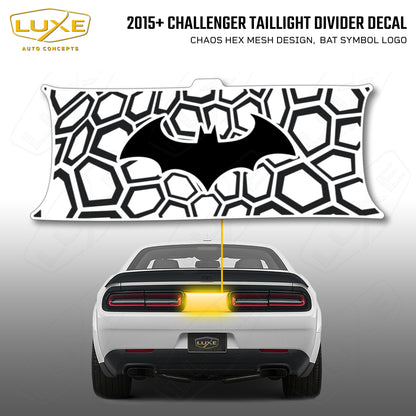 2015+ Challenger Taillight Center Divider Decal - Chaos Hex Mesh Design, Bat Symbol