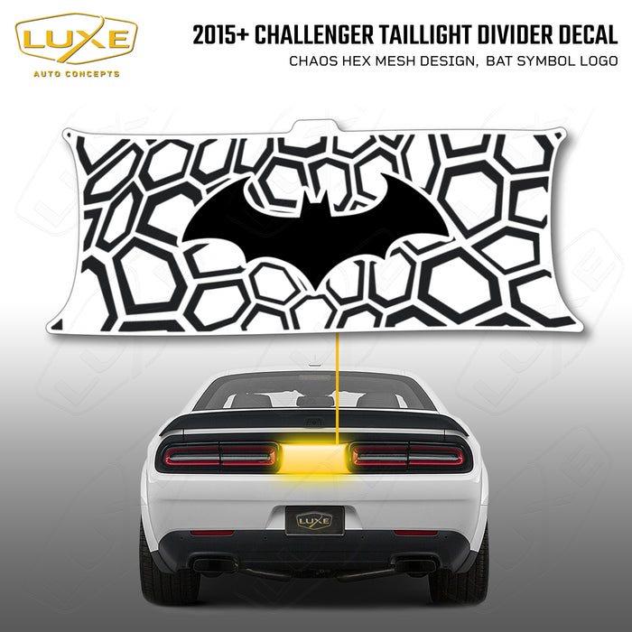 2015+ Challenger Taillight Center Divider Decal - Chaos Hex Mesh Design, Bat Symbol