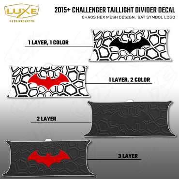 2015+ Challenger Taillight Center Divider Decal - Chaos Hex Mesh Design, Bat Symbol Kit
