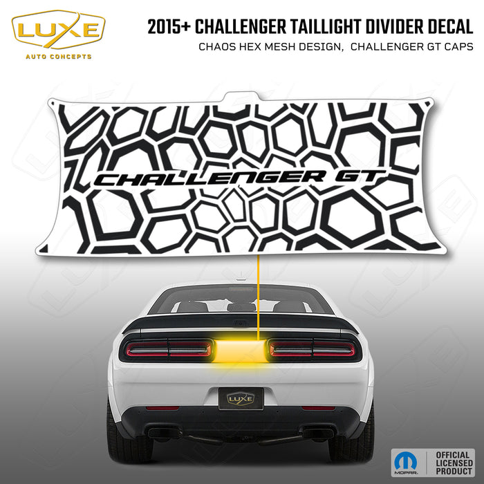 2015+ Challenger Taillight Center Divider Decal - Chaos Hex Mesh Design, Challenger GT Caps Logo