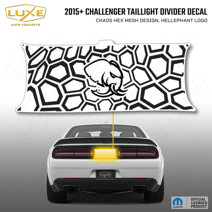 2015+ Challenger Taillight Center Divider Decal - Chaos Hex Mesh Design, Hellephant Logo