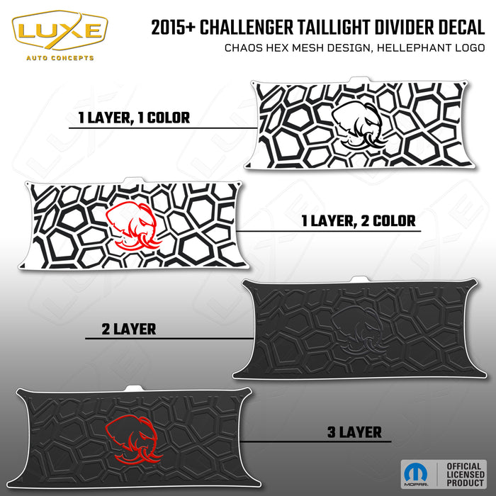 2015+ Challenger Taillight Center Divider Decal - Chaos Hex Mesh Design, Hellephant Logo