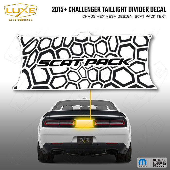 2015+ Challenger Taillight Center Divider Decal - Chaos Hex Mesh Design, Scat Pack Text