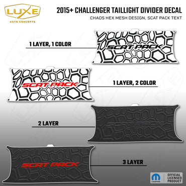 2015+ Challenger Taillight Center Divider Decal - Chaos Hex Mesh Design, Scat Pack Text