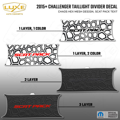 2015+ Challenger Taillight Center Divider Decal - Chaos Hex Mesh Design, Scat Pack Text Kit