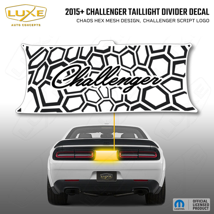 2015+ Challenger Taillight Center Divider Decal - Chaos Hex Mesh Design, Challenger Script Logo