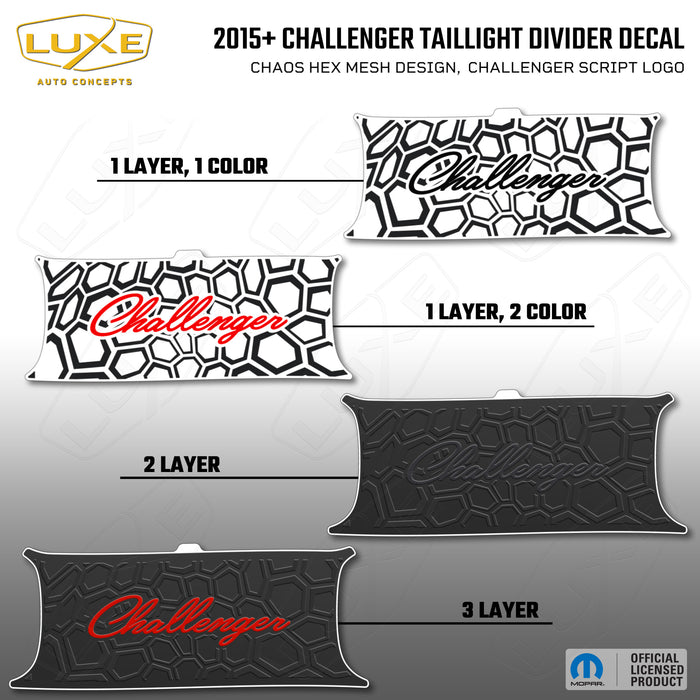 2015+ Challenger Taillight Center Divider Decal - Chaos Hex Mesh Design, Challenger Script Logo