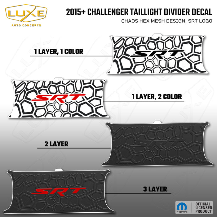 2015+ Challenger Taillight Center Divider Decal - Chaos Hex Mesh Design, SRT Logo