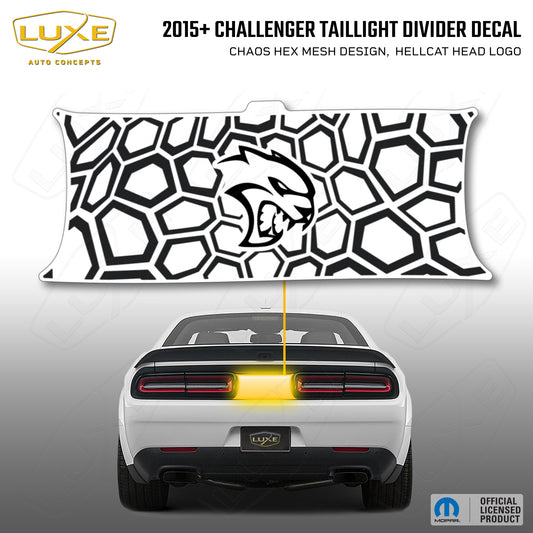 2015+ Challenger Taillight Center Divider Decal - Chaos Hex Mesh Design, Hellcat Head Logo