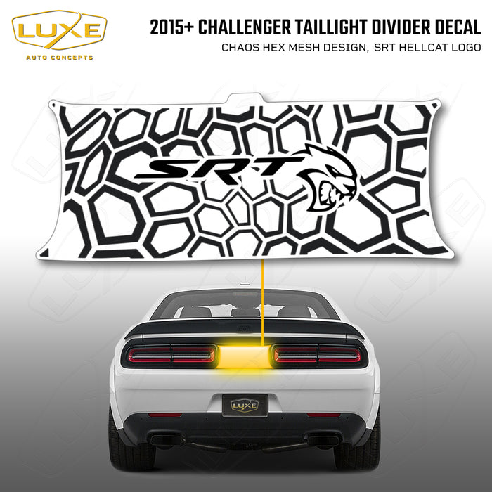 2015+ Challenger Taillight Center Divider Decal - Chaos Hex Mesh Design, SRT Hellcat Logo