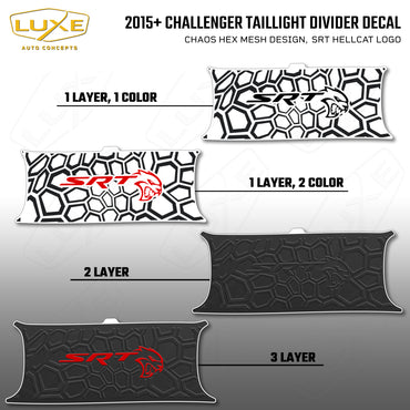 2015+ Challenger Taillight Center Divider Decal - Chaos Hex Mesh Design, SRT Hellcat Logo Kit