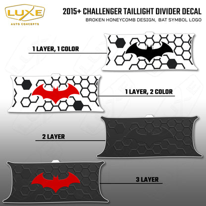 2015+ Challenger Taillight Center Divider Decal - Broken Honeycomb Design, Bat Symbol