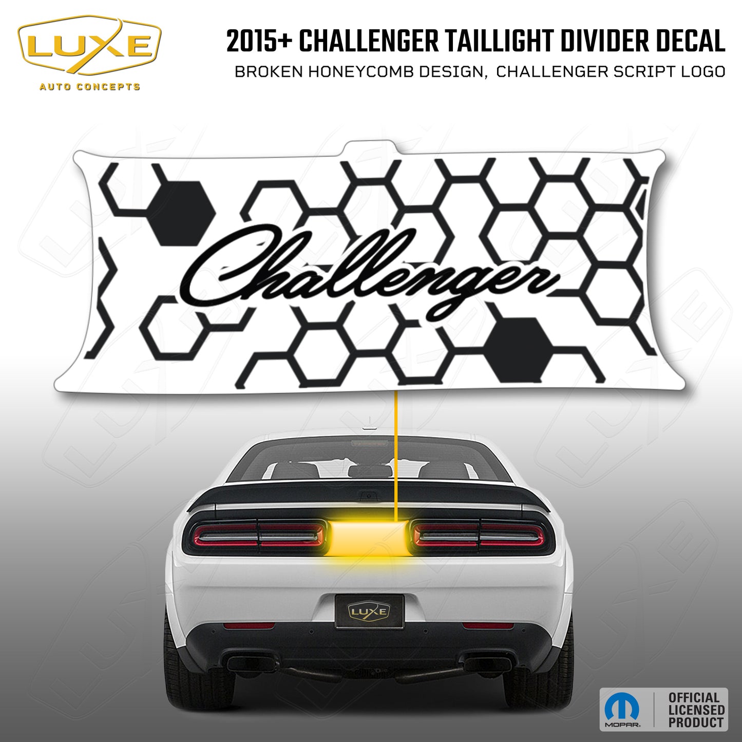 2015+ Challenger Taillight Center Divider Decal - Broken Honeycomb Design, Challenger Script Logo