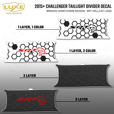 2015+ Challenger Taillight Center Divider Decal - Broken Honeycomb Design, SRT Hellcat Logo Kit