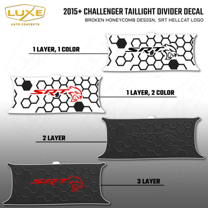 2015+ Challenger Taillight Center Divider Decal - Broken Honeycomb Design, SRT Hellcat Logo