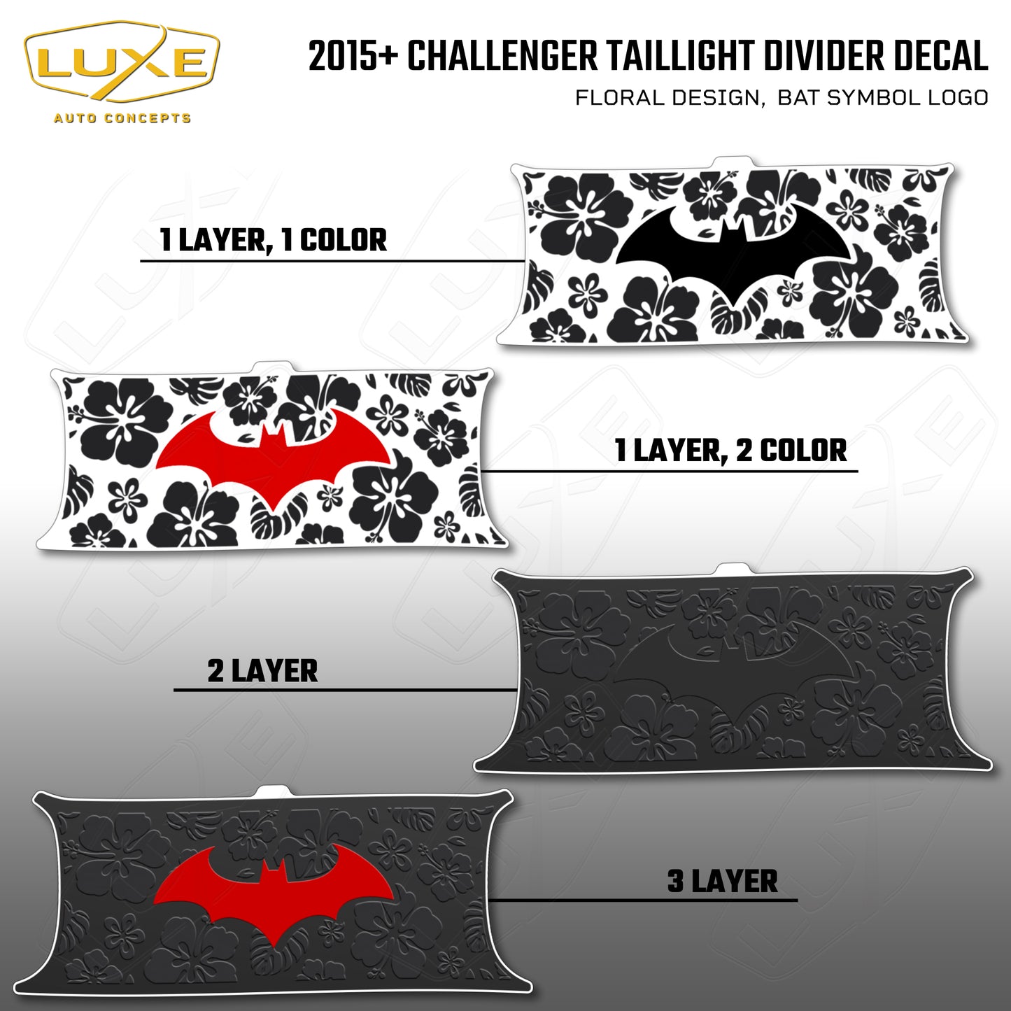 2015+ Challenger Taillight Center Divider Decal - Floral Design, Bat Symbol Kit