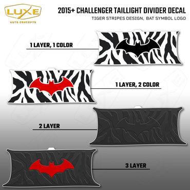 2015+ Challenger Taillight Center Divider Decal - Tiger Stripes Design, Bat Symbol Kit