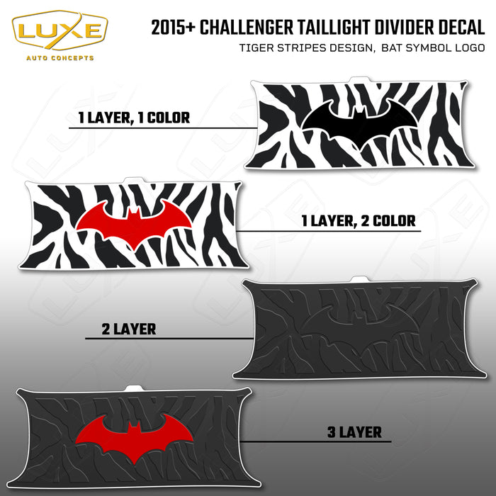 2015+ Challenger Taillight Center Divider Decal - Tiger Stripes Design, Bat Symbol