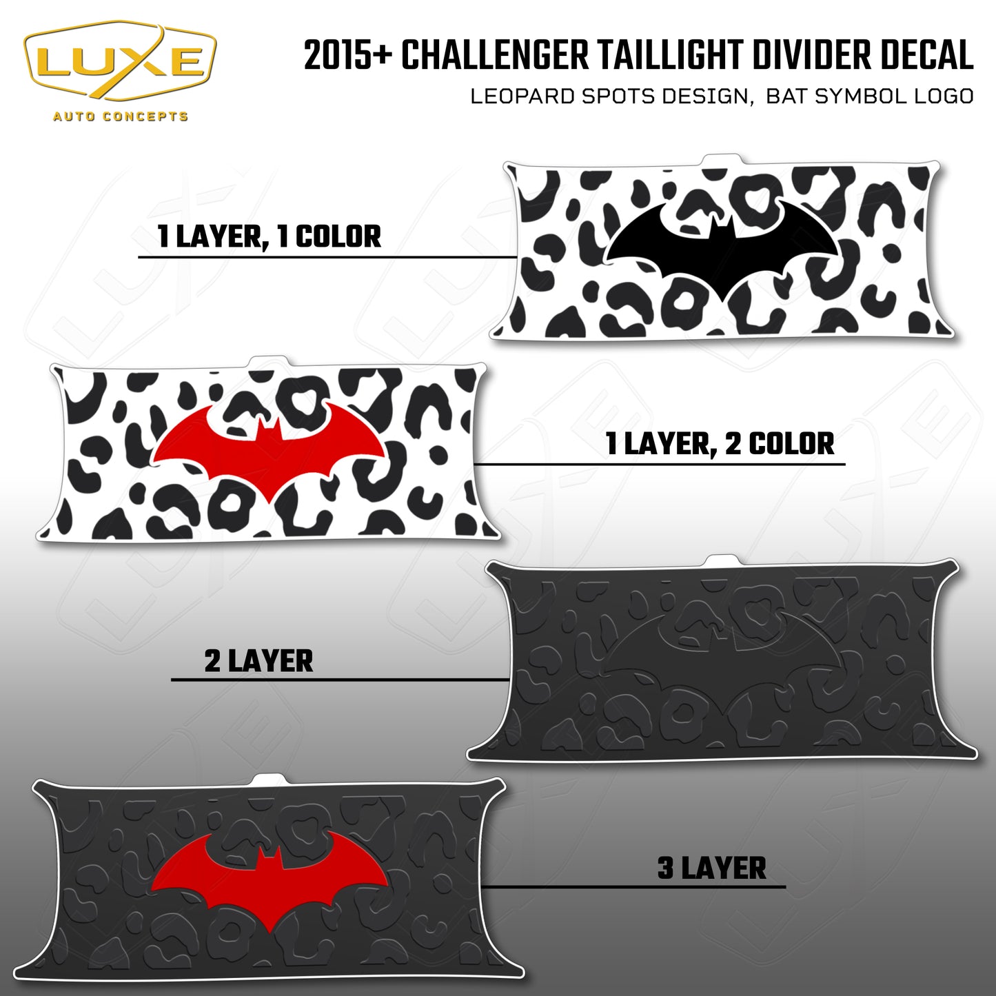 2015+ Challenger Taillight Center Divider Decal - Leopard Spots Design, Bat Symbol Kit