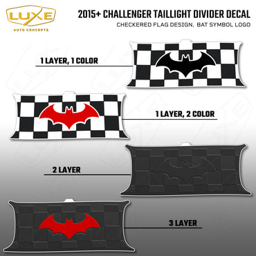 2015+ Challenger Taillight Center Divider Decal - Checkered Flag Design, Bat Symbol Kit