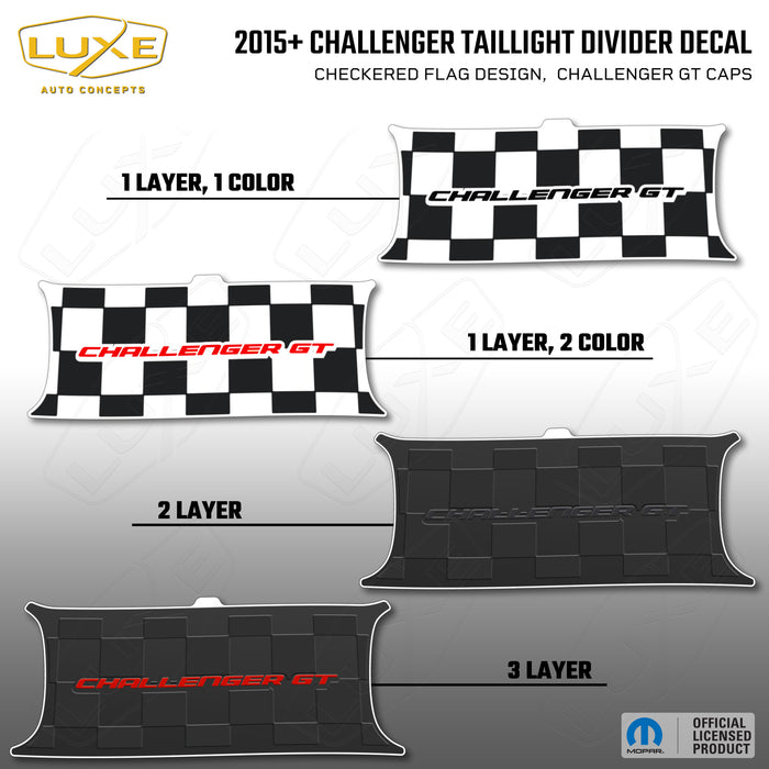 2015+ Challenger Taillight Center Divider Decal - Checkered Flag Design, Challenger GT Caps