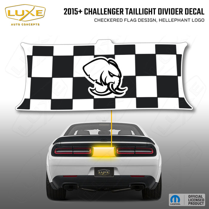 2015+ Challenger Taillight Center Divider Decal - Checkered Flag Design, Hellephant Logo