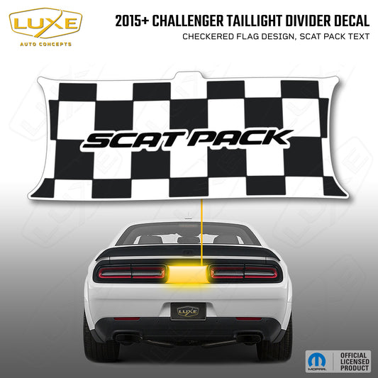 2015+ Challenger Taillight Center Divider Decal - Checkered Flag Design, Scat Pack Text Kit