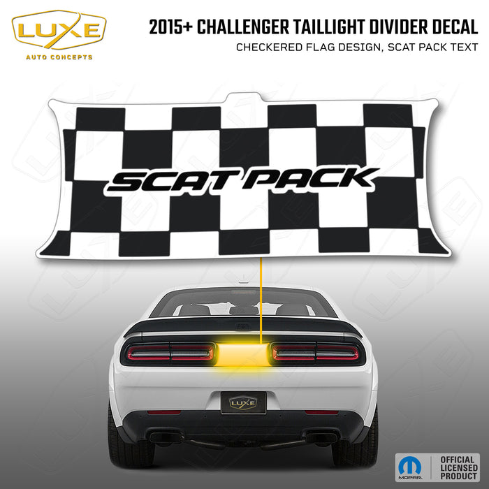 2015+ Challenger Taillight Center Divider Decal - Checkered Flag Design, Scat Pack Text