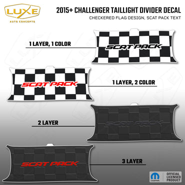 2015+ Challenger Taillight Center Divider Decal - Checkered Flag Design, Scat Pack Text Kit