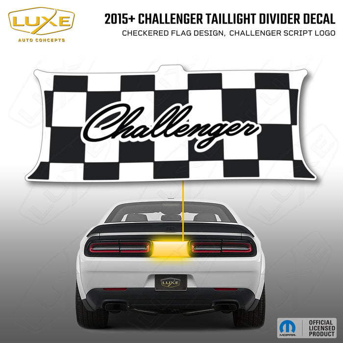 2015+ Challenger Taillight Center Divider Decal - Checkered Flag Design, Challenger Script Logo