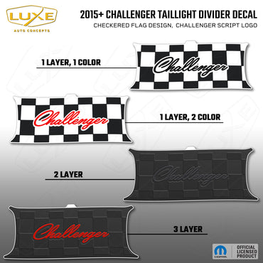 2015+ Challenger Taillight Center Divider Decal - Checkered Flag Design, Challenger Script Logo Kit