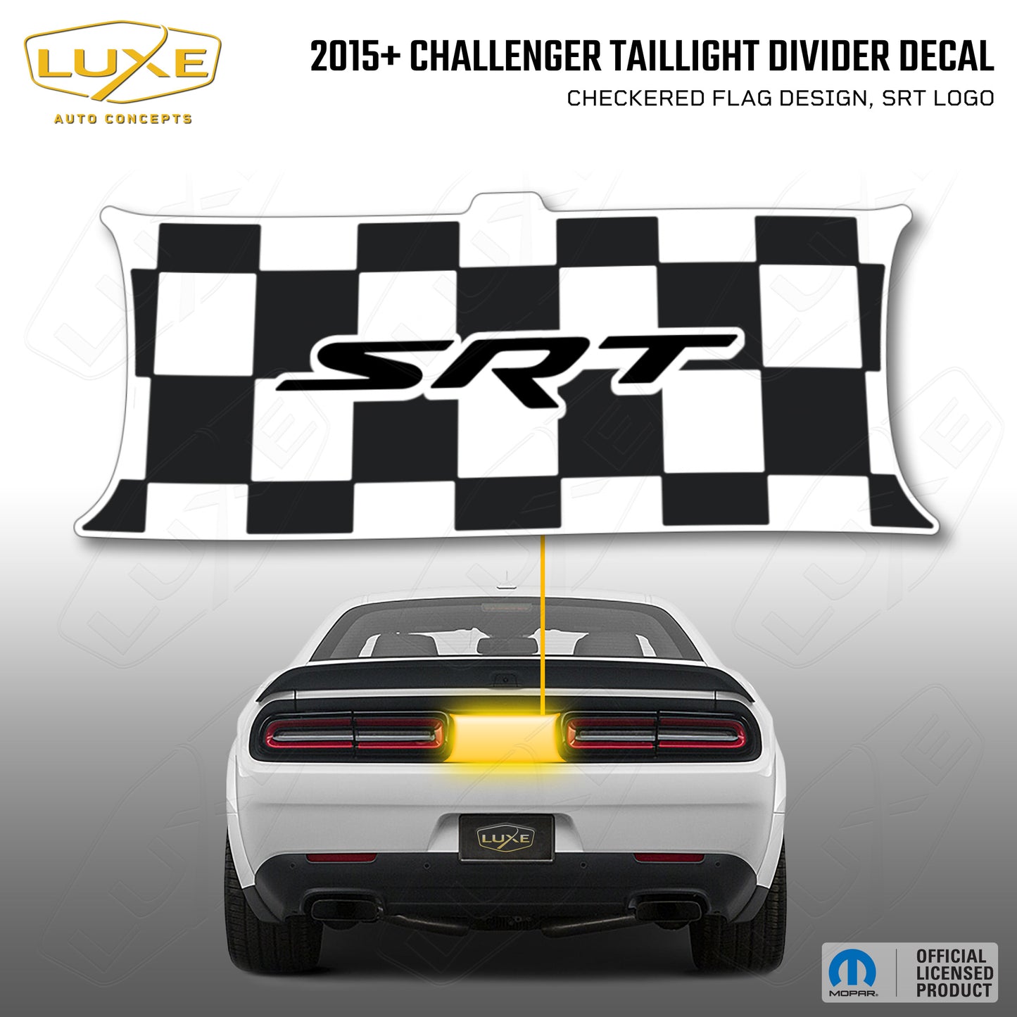 2015+ Challenger Taillight Center Divider Decal - Checkered Flag Design, SRT Logo