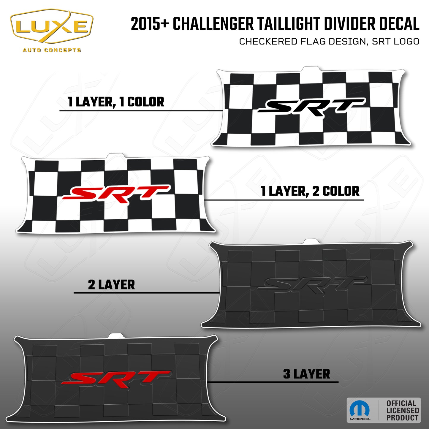 2015+ Challenger Taillight Center Divider Decal - Checkered Flag Design, SRT Logo Kit