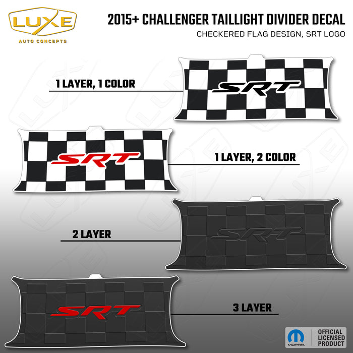 2015+ Challenger Taillight Center Divider Decal - Checkered Flag Design, SRT Logo