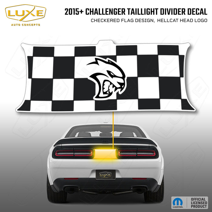 2015+ Challenger Taillight Center Divider Decal - Checkered Flag Design, Hellcat Head Logo