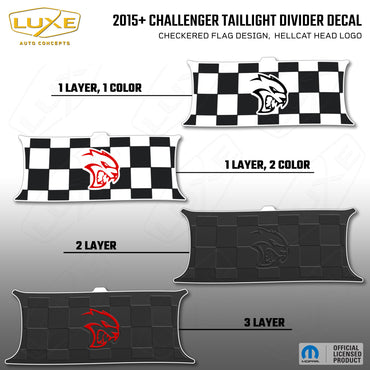 2015+ Challenger Taillight Center Divider Decal - Checkered Flag Design, Hellcat Head Logo Kit