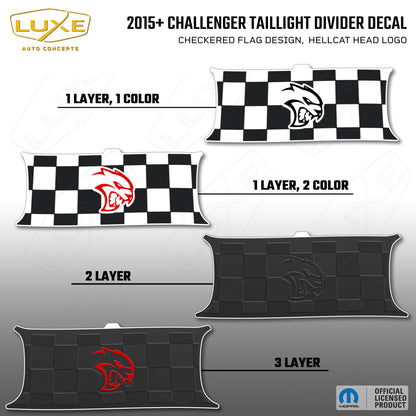 2015+ Challenger Taillight Center Divider Decal - Checkered Flag Design, Hellcat Head Logo Kit
