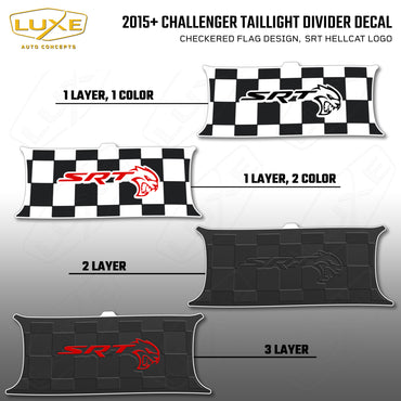 2015+ Challenger Taillight Center Divider Decal - Checkered Flag Design, SRT Hellcat Logo Kit