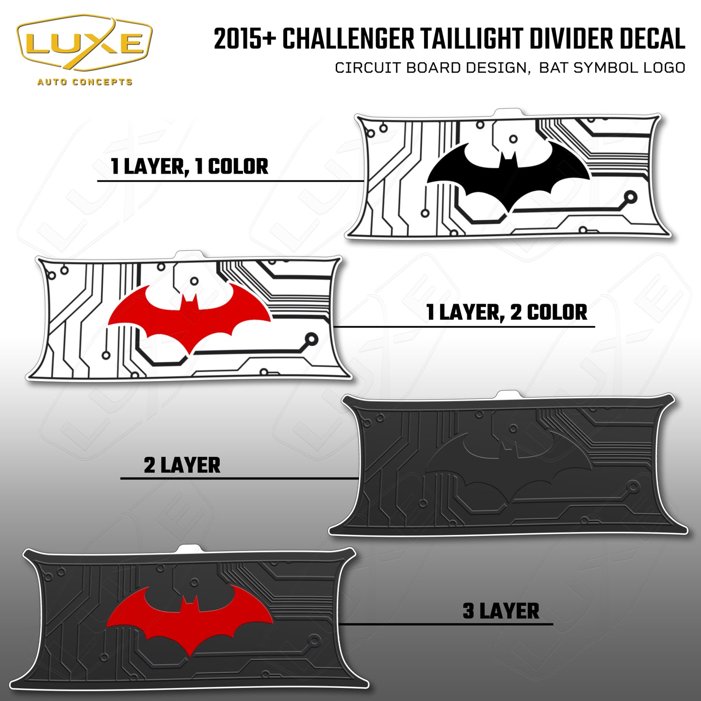 2015+ Challenger Taillight Center Divider Decal - Circuit Board Design, Bat Symbol Kit
