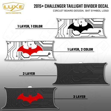 2015+ Challenger Taillight Center Divider Decal - Circuit Board Design, Bat Symbol Kit