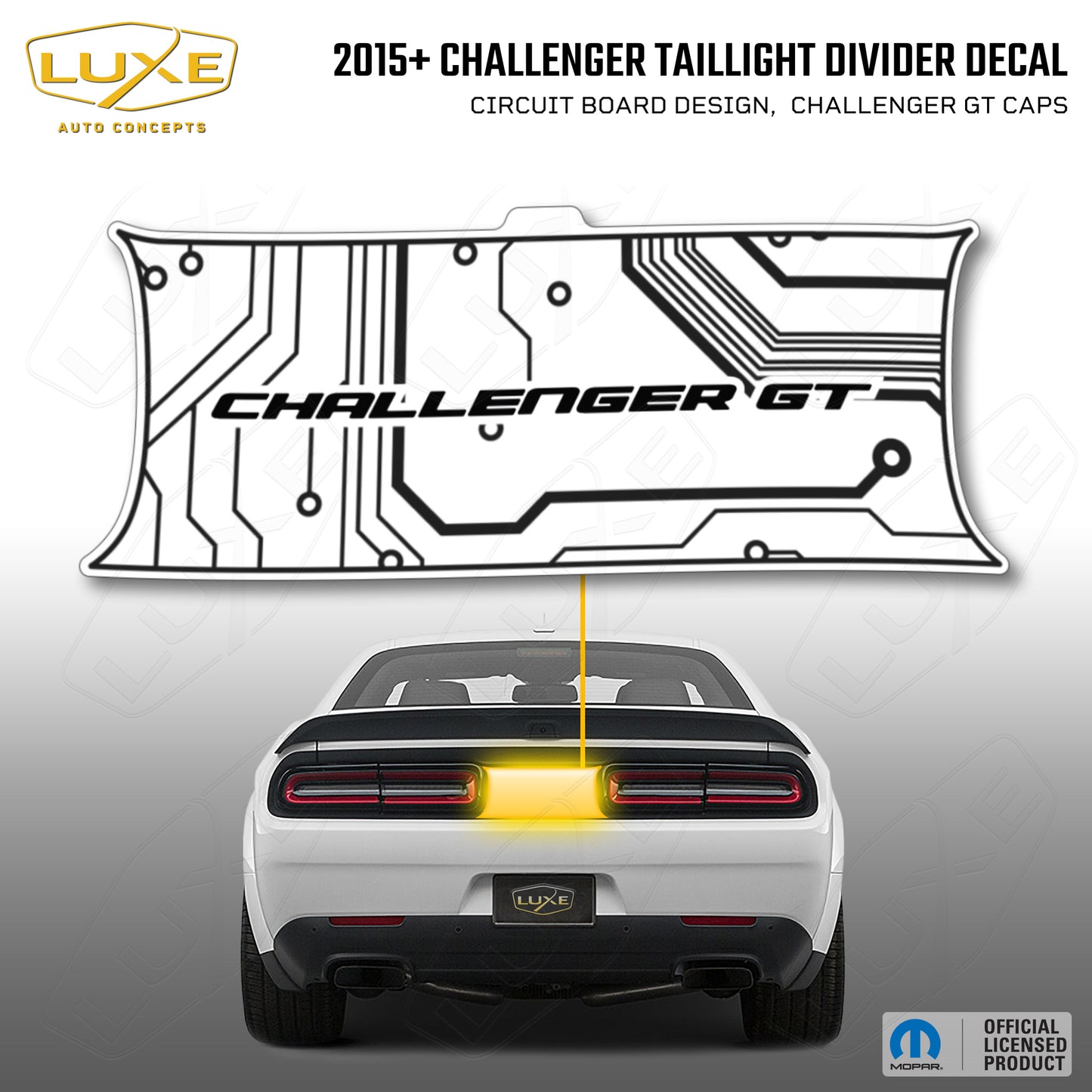 2015+ Challenger Taillight Center Divider Decal - Circuit Board Design, Challenger GT Caps Kit