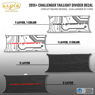 2015+ Challenger Taillight Center Divider Decal - Circuit Board Design, Challenger GT Caps Kit