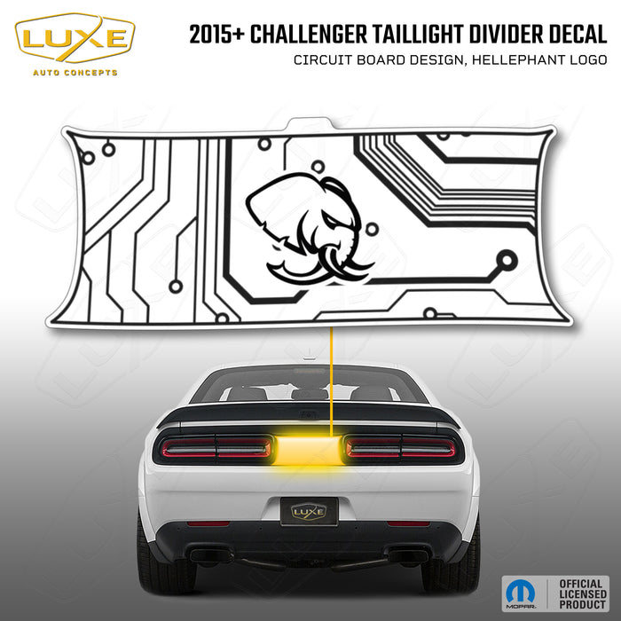 2015+ Challenger Taillight Center Divider Decal - Circuit Board Design, Hellephant Logo