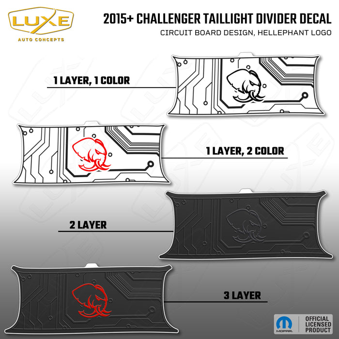 2015+ Challenger Taillight Center Divider Decal - Circuit Board Design, Hellephant Logo