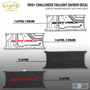 2015+ Challenger Taillight Center Divider Decal - Circuit Board Design, Scat Pack Text