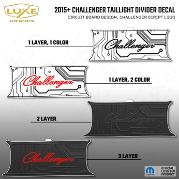 2015+ Challenger Taillight Center Divider Decal - Circuit Board Design, Challenger Script Logo