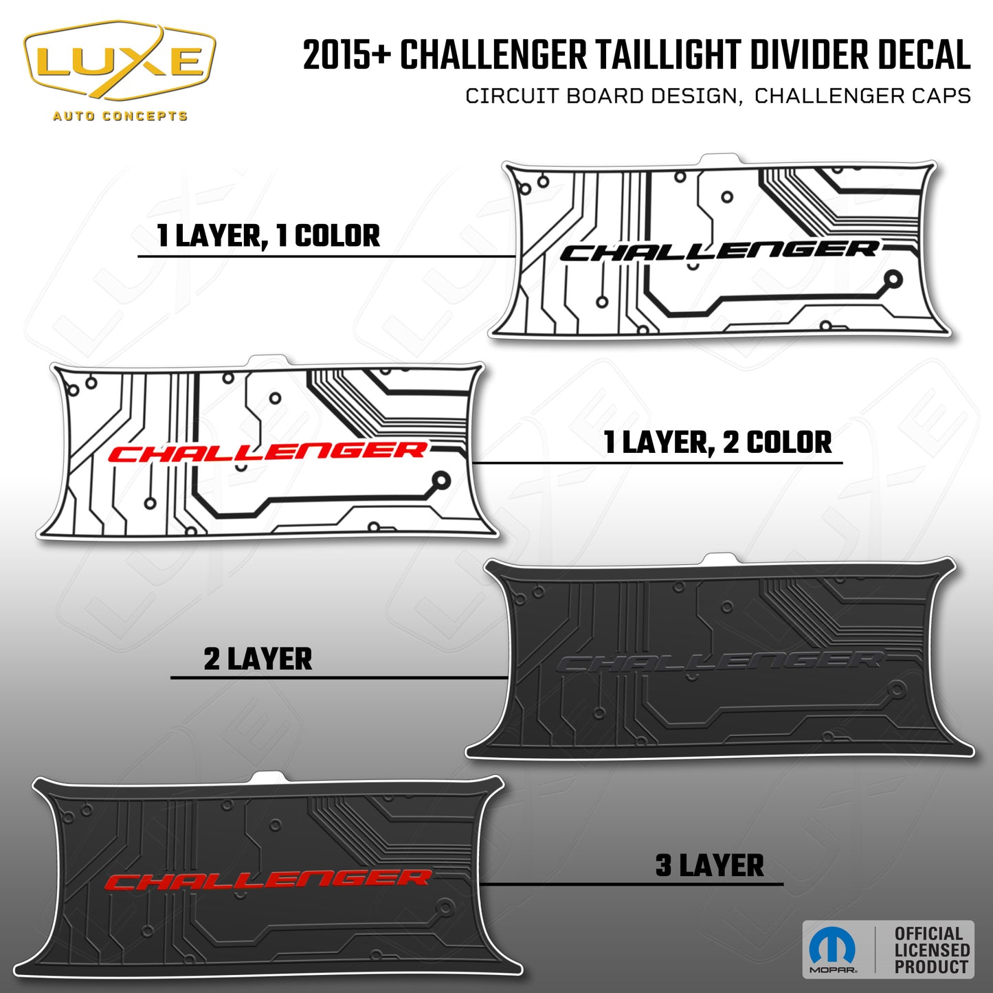 2015+ Challenger Taillight Center Divider Decal - Circuit Board Design, Challenger Caps Kit